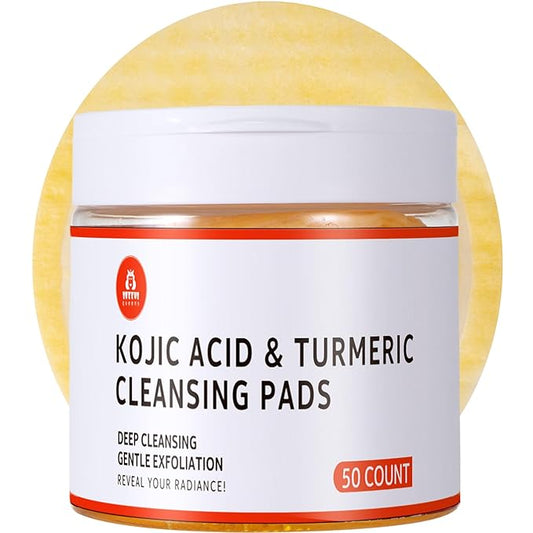 Turmeric Kojic Acid Cleansing Pads: Skin Brightening Exfoliat– Gentle Turmeric Facial Pad for Even Skin Tone, Radiant Complexion – Makeup Cleansing Pads 50