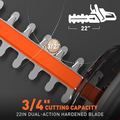 SOYUS Hedge Trimmer Cordless, 20V Electric Hedge Trimmers with 22 Inch Dual Action Blades and 3/4" Cutting Capacity, 2.0Ah Battery and Fast Charger Included