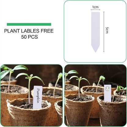 JERIA 50-Pack 3.15 Inch Peat Pots for Seedling with 50 Pcs Plant Labels,Outdoor Garden Germination Nursery Pots,Biodegradable Seed Starter Pots Kits