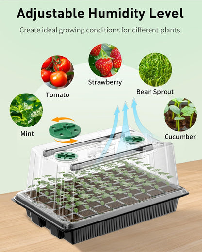 Pawfly Seed Starter Trays, 2 Pack 80 Cells Seed Starter Kit with Adjustable Grow Light Bars & 3.5" Humidity Domes, Seeding Tray with Lids, Reusable Plant Germination Trays for Seed Starting