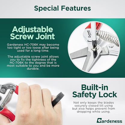 Gardeness Pruning Shear Straight Pruning Snip 2PCS Stainless Steel Florist Scissors, Multi-Tasking Precision Hand Pruner Herb Snips Flower Clippers Bonsai Trimmers Ergonomic Handle Garden shear