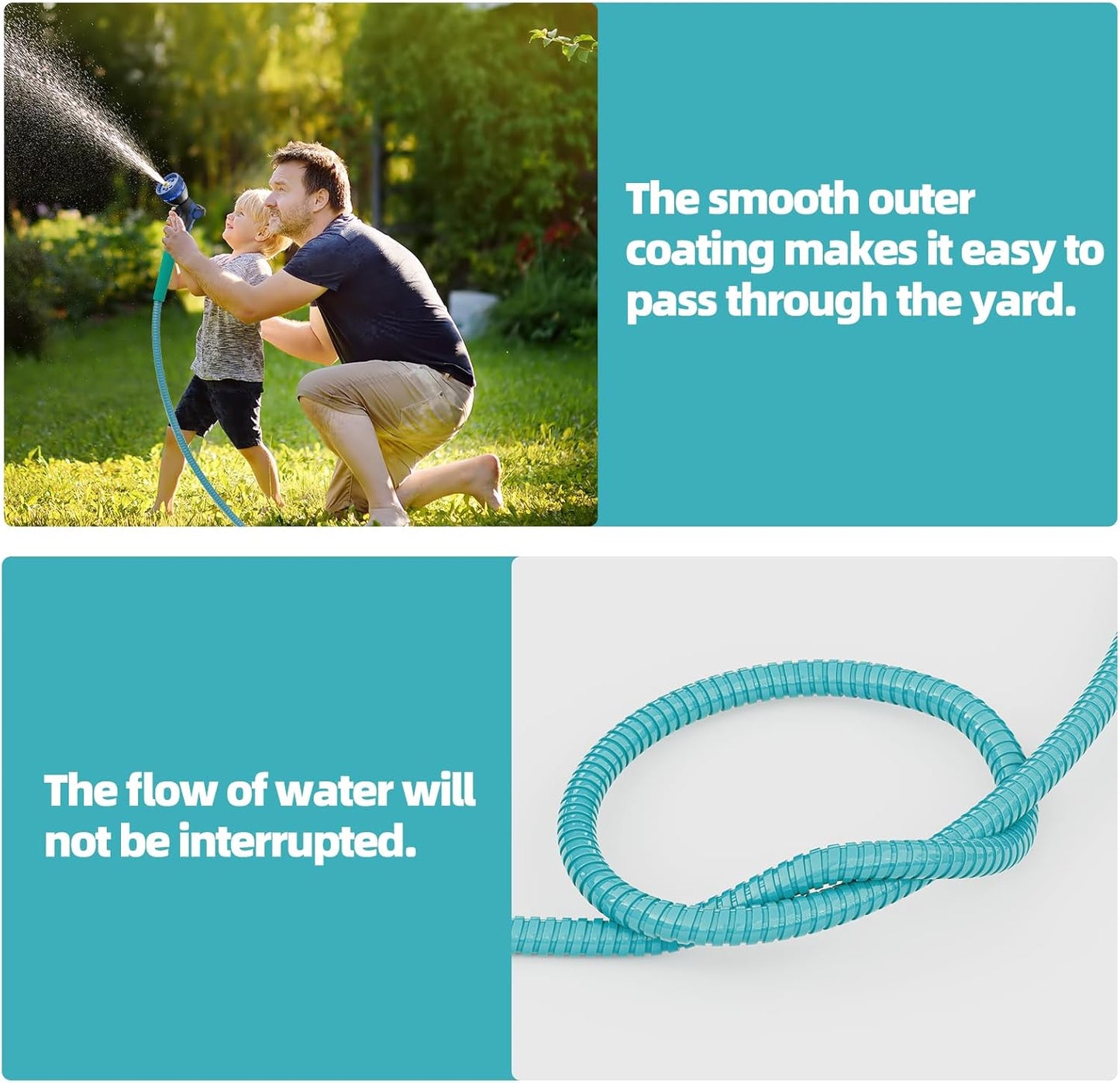 SPECILITE 25ft 304 Stainless Steel Garden Hose Metal, Heavy Duty Water Pipe with Nozzles for Yard, Outdoor - Flexible, Never Kink & Tangle, Puncture Resistant (Sky Blue)