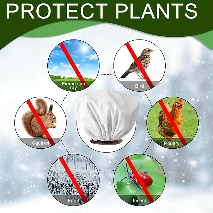 8 Pcs Plant Covers Frost Protection Bag 39.3" x 19.6" Winter Reusable Plants Jacket with Drawstring Shrub Protection Wraps Bags Frost Blanket for Winter Outdoor Garden Plants