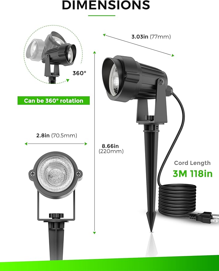 LOHAS Landscape Green Christmas Spot Lights Outdoor, 10W Dusk to Dawn Sensor LED Spotlights for Yard, IP66 Waterproof Pathway Garden Outside Lights, 9.84ft Cord, Green Lawn Decor Lamp, UL Listed,2Pack