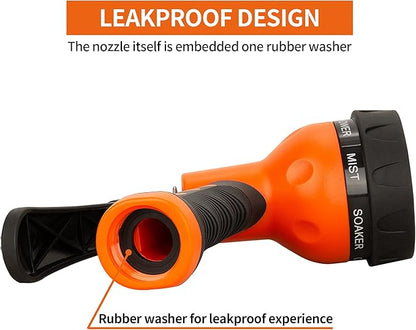 AUTOMAN-Garden-Hose-Nozzle,ABS Water Spray Nozzle with Heavy Duty 7 Adjustable Watering Patterns,Slip Resistant for Watering Plants,Lawn& Garden,Washing Cars,Cleaning,Showering Pets - Orange