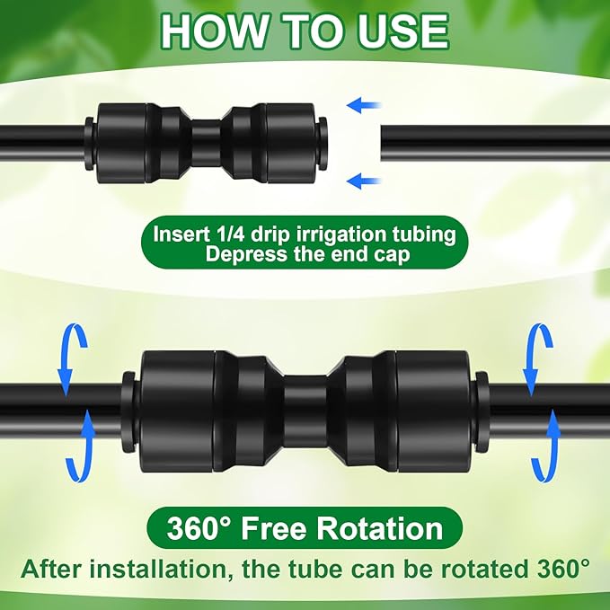 30 Pcs 1/4" Drip Irrigation Tee Connectors for Tube Quick Connect Parts Fittings for 1/4 Inch(6.35mm) Irrigation Tubing or Sprinkler(Black,Two Way Connector)