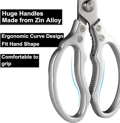Heavy Duty Sharp Kitchen Scissors, Dishwasher Safe, Cooking Shears for Meat, Chicken, Fish, Poultry, Herb, Bread (Silver)