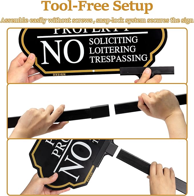 Large Private Property No Soliciting Yard Sign - Elegant Black with UV Protection, 14x7 Inch/35 inch Height, Durable Aluminum with Fiberglass Stake, Weatherproof, Easy-Install for Lawns and Gardens (2-Pack)