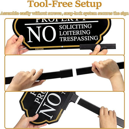 Large Private Property No Soliciting Yard Sign - Elegant Black with UV Protection, 14x7 Inch/35 inch Height, Durable Aluminum with Fiberglass Stake, Weatherproof, Easy-Install for Lawns and Gardens (2-Pack)