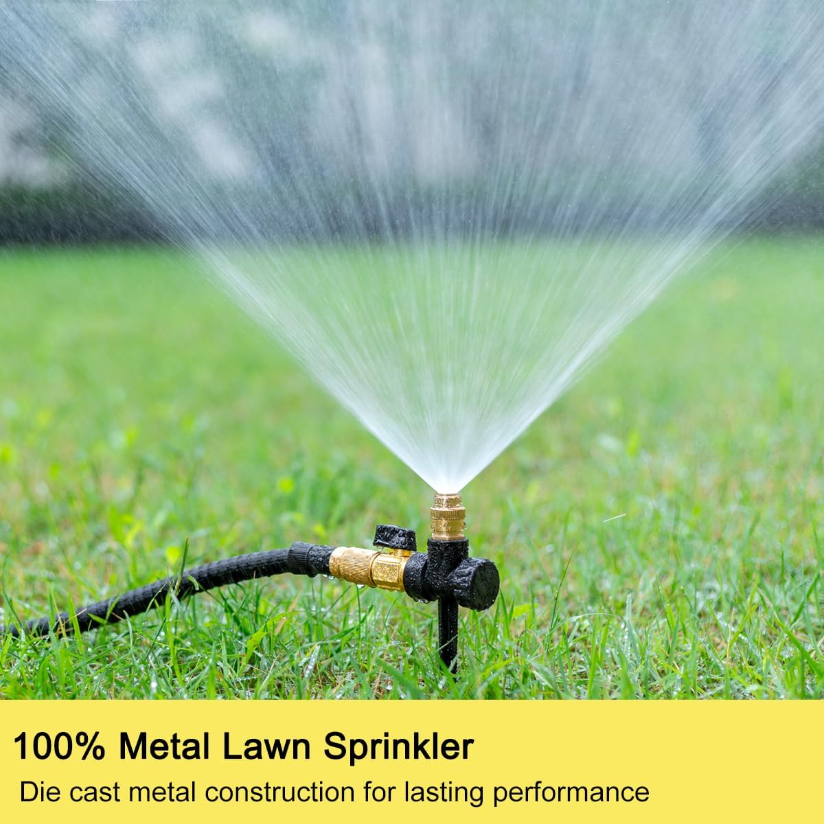 FANHAO Metal Lawn Sprinkler for Yard, 2 Pack Automatic Garden Water Sprinkler on Spike Base, Adjustable Brass Sprinkler Nozzle 360 Degree Large Area Coverage for Lawn Grass Patio Garden Irrigation