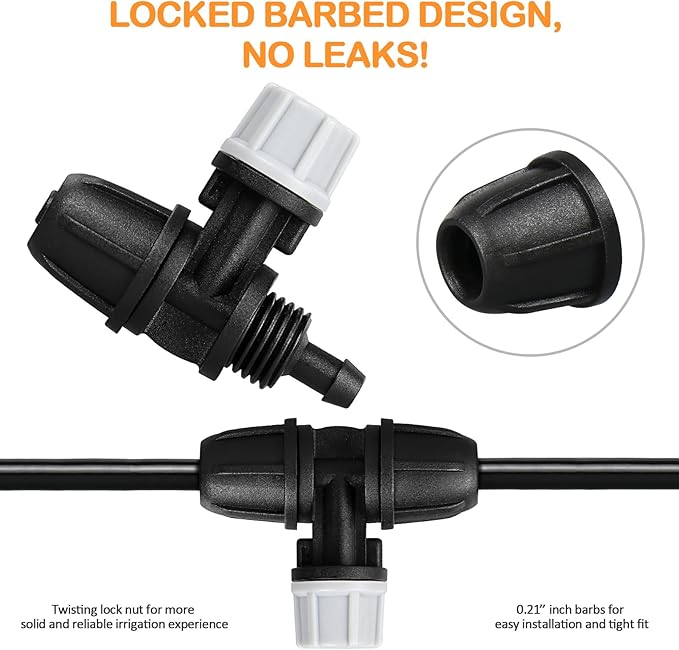 Upgraded Micro Spray Irrigation Drippers, 25 Pieces Three-Way Atomizing Nozzle Fitting for 1/4 Inch Tubing Lock Barbed Drip Line Parts Emitters for Garden Greenhouse Sprinkler Misting System