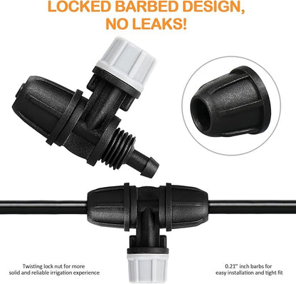 Upgraded Micro Spray Irrigation Drippers, 25 Pieces Three-Way Atomizing Nozzle Fitting for 1/4 Inch Tubing Lock Barbed Drip Line Parts Emitters for Garden Greenhouse Sprinkler Misting System