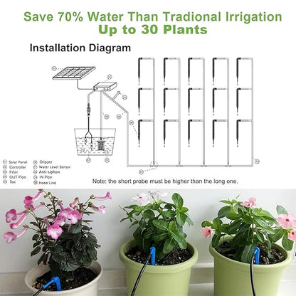 Lewisia 10W Solar Automatic Drip Irrigation Kit Auto Watering System 115FT for 30 Plants