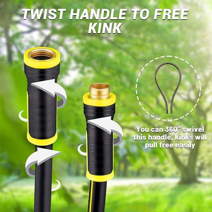 Garden Hose 50FT with 10 Pattern Spray Nozzle - PHLEX PRO Heavy-Duty Premium 5/8'' Rubber 3-Layer Water Hose - Innovation Flexible Hybrid Lightweight Water Hose, Full Brass Fittings (RyobiGreen)