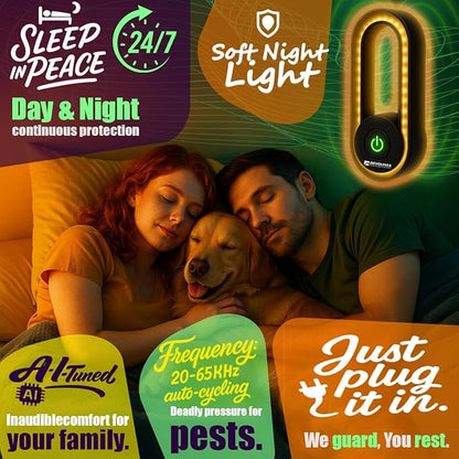 A28, Ultrasonic Pest Control Repeller - Electronic & Ultrasound, Indoor Plug-in Repellent - Get rid of - Rodents, Mice, Squirrels, Bats, Insects, Bed Bugs, Ants, Fleas, Spiders, Roaches (6Pack, Black)