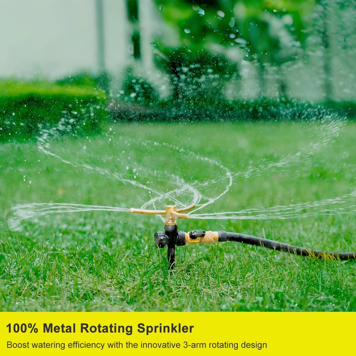 FANHAO 2 Pack Metal Lawn Sprinklers for Yard with Spike Base, 3-Arm Water Sprinkler 360 Degree Automatic Rotary Garden Sprinkler System, Large Yard Area Watering for Plant, Flower Bed and Patio