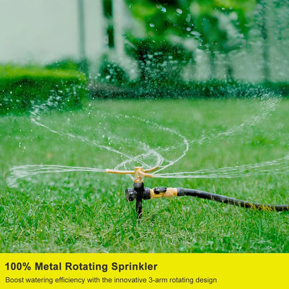 FANHAO 2 Pack Metal Lawn Sprinklers for Yard with Spike Base, 3-Arm Water Sprinkler 360 Degree Automatic Rotary Garden Sprinkler System, Large Yard Area Watering for Plant, Flower Bed and Patio