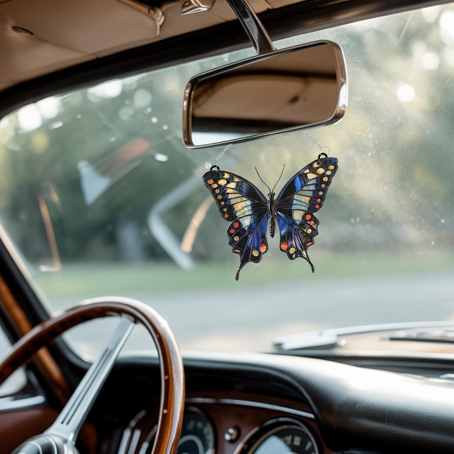 Midnight Butterfly Acrylic Suncatcher Stained Glass Effect Window Car Hanging Christmas Ornament Indoor Outdoor Decor Garden Sun Catcher Panel for Butterfly Lover for Women Mom Grandma