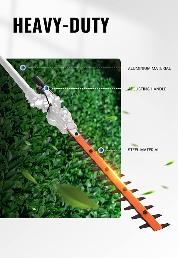 SUNSEEKER 16" Hedge Trimmer Attachment Universal, Dual Action Articulating,Heavy Duty Steel Material, 12 Angle Positon, Gas Powered, Grey/Black