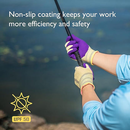 COOLJOB 2 Pairs Breathable Gardening Gloves for Women Small, Stretch Soft Modal Base with Non Slip Rubber Coating, Palm Dipped Grip Work for Gardener Worker in Lawn Yard Factory Garden