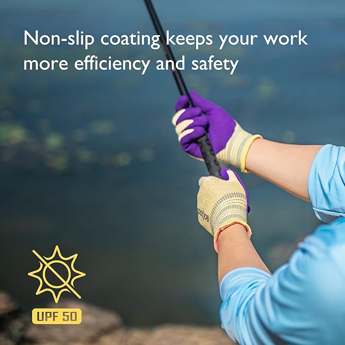 COOLJOB 2 Pairs Breathable Gardening Gloves for Women Large, Stretch Soft Modal Base with Non Slip Rubber Coating, Palm Dipped Grip Work for Gardener Worker in Lawn Yard Factory Garden