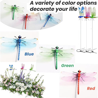 3 Pack 3D Realistic Dragonfly Clips - Colorful Plastic Garden Decor for Outdoor & Indoor Use, Hat/Clothing Accessories, Yard Patio Ornaments - Decorative Stakes (Assorted Colors)