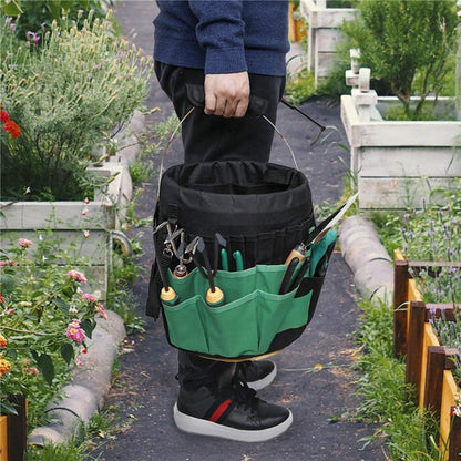 Green Gardening Tools Organizer 5 Gallon Bucket Tools Kit Storage Organizer with Handle, Garden 42 Pockets Tools Management Bucket Bag Trays, Insert Bucket Boss Tools Organizer (Tools Excluded), Black, 17.91 inch x 11.81 inch