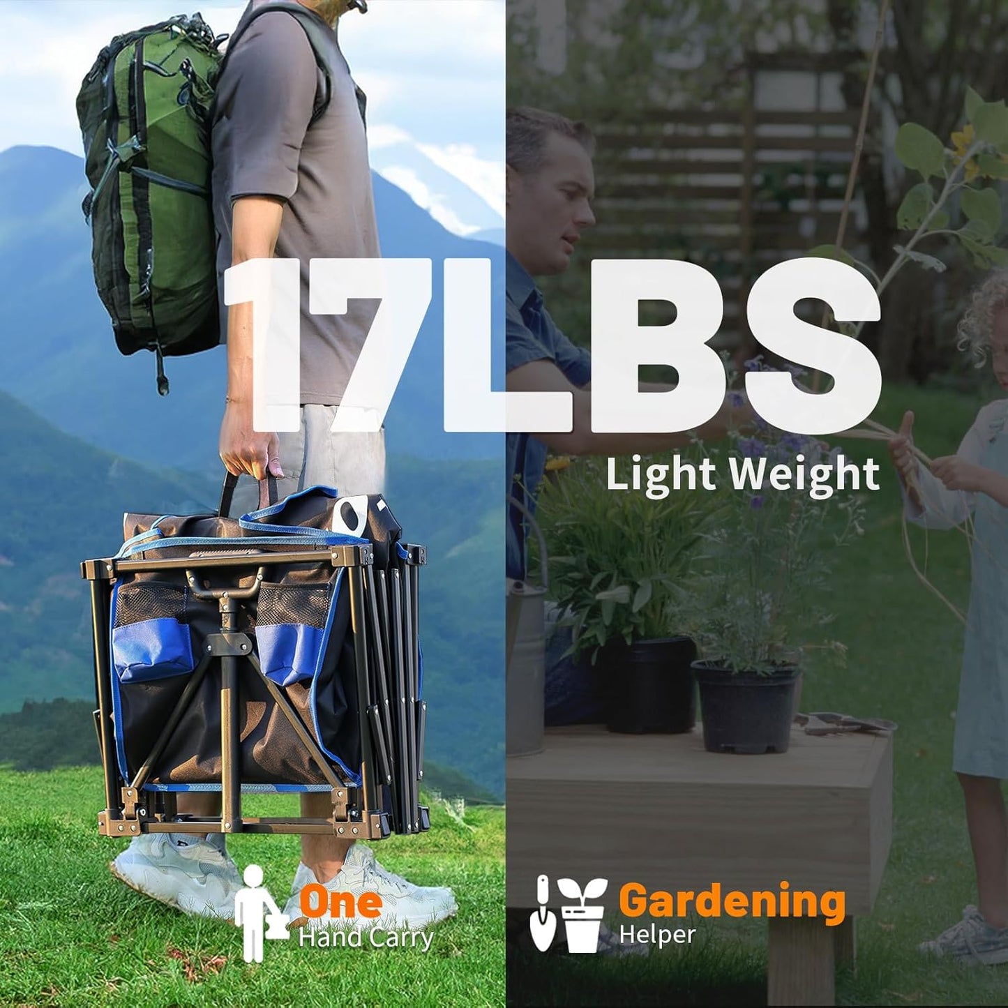 EchoSmile Collapsible Foldable Wagon Cart with 350lbs Weight Capacity, Heavy Duty Folding Utility Sport Wagon with Removeble Wheels for Camping,Grocery,Garden,Beach,Black &Blue