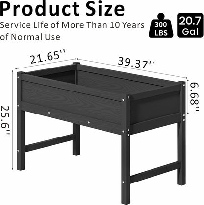 Raised Garden Bed Outdoor with Legs,HDPE Elevated Planter Box Rot-Resistant and Non-Cracking,Raised Beds for Gardening for Backyard, Patio, Balcony, 300lb Capacity Black