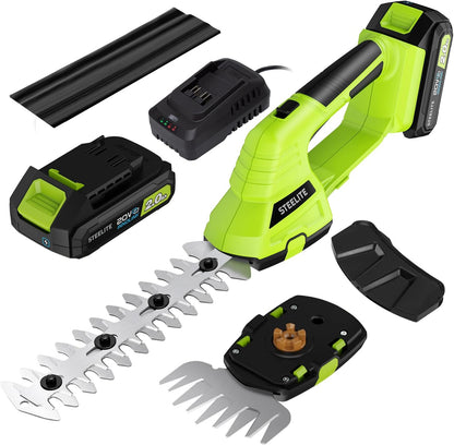 STEELITE Hedge Trimmer Cordless, 21V Handheld Shrub & Bush Trimmer Electric with 2.0Ah Battery, Fast Charger, Mini Grass Trimmer for Effortless Trimming