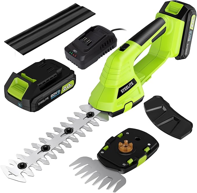 STEELITE Hedge Trimmer Cordless, 21V Handheld Shrub & Bush Trimmer Electric with 2.0Ah Battery, Fast Charger, Mini Grass Trimmer for Effortless Trimming