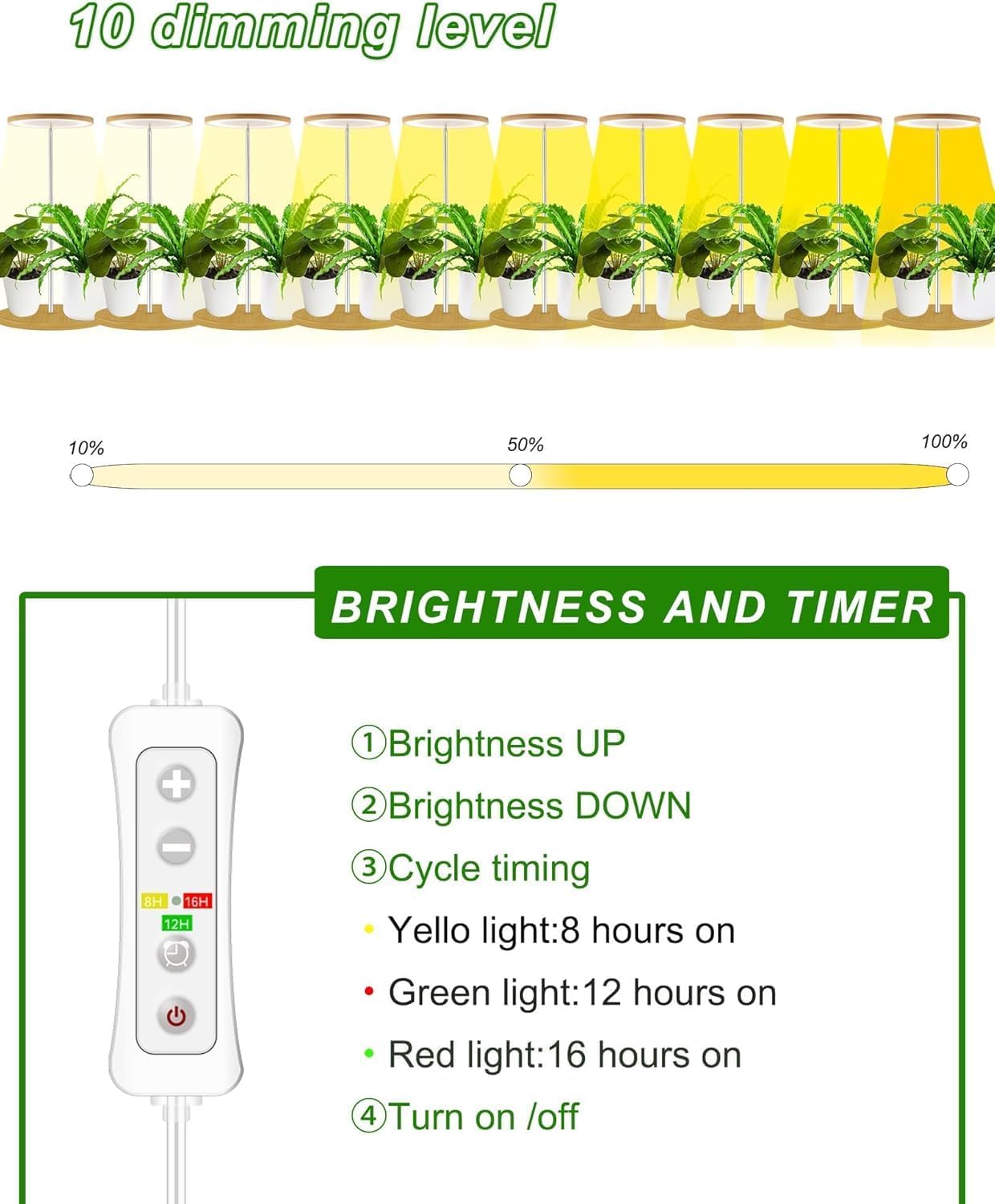 yadoker Plant Grow Light for Indoor Plant, Bamboo Mini LED Grow Light Garden,Height Adjustable,Automatic Timer with 8/12/16 Hours