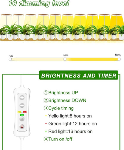 Plant Grow Light for Indoor Plant,Bamboo Mini LED Grow Light Garden,Height Adjustable,Automatic Timer with 8/12/16 Hours