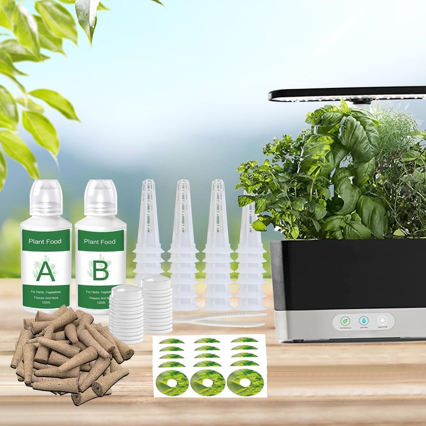 Seed Pod Kit for AeroGarden Growing System，Hydroponics Supplies with 25 Grow Sponges, 25 Grow Baskets, 25 Grow Domes, A&B Solid Nutrient Plant Food, 25 Labels and 1 Tweezer