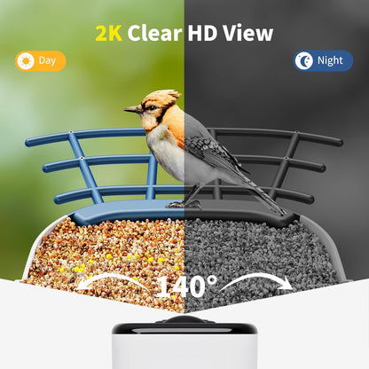 SEHMUA Bird Feeder with Camera, Solar Powered, AI Identify 10,000+ Species, Smart Bird Feeder with Live View, Ideal Present, 2.4GHz WiFi, Blue