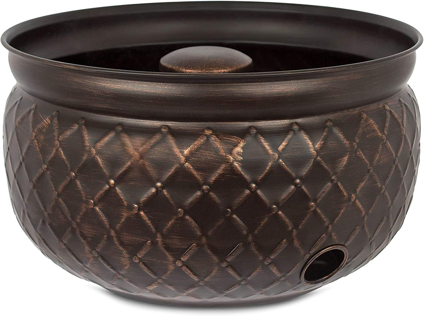 BIRDROCK HOME Water Hose Holder - Decorative Metal Pot, Indoor or Outdoor, Garden Storage Organizer, Patio Portable Bucket - Embossed Steel w/Copper Accents, Holds up to 100ft Hoses, Medium No Lid