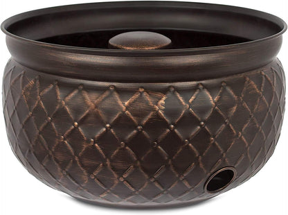 BIRDROCK HOME Water Hose Holder - Decorative Metal Pot, Indoor or Outdoor, Garden Storage Organizer, Patio Portable Bucket - Embossed Steel w/Copper Accents, Holds up to 100ft Hoses, Medium No Lid