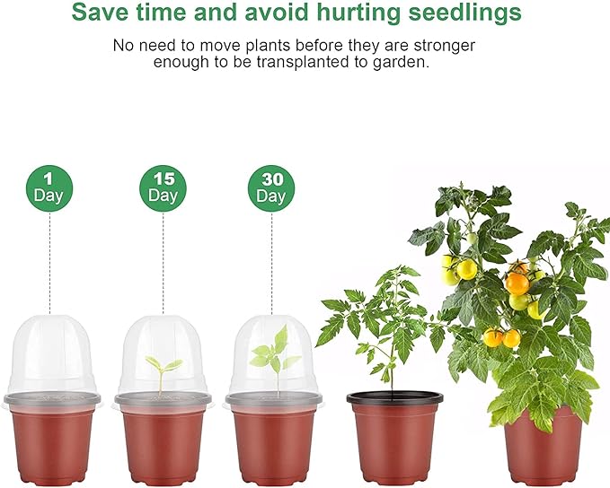 MIXC Plant Nursery Pots with Humidity Dome 4" Soft Transparent Plastic Gardening Pot Planting Containers Cups Planter Small Starter Seed Starting Trays for Seedling with 10pcs Plant Labels，30 Sets