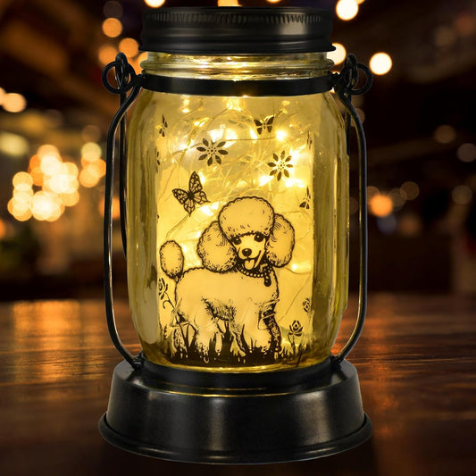 kyoryuger Poodle Gifts for Women/Men, Poodle Solar Lanterns Dog Mom Birthday, Dog Lovers Lantern, Pet Loss Pet Memorial Lights, Solar Garden Decoration Outside for Yard, Patio,Backyard,Porch