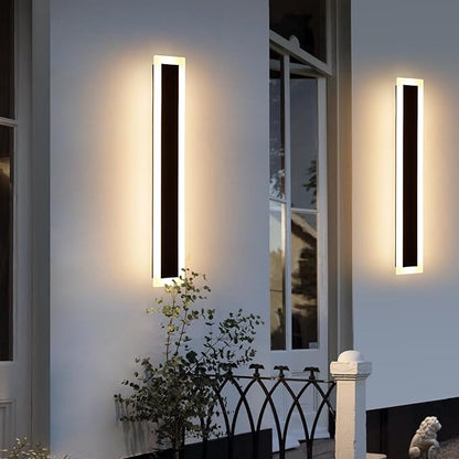 Upgrade Widened 2 Pack Long Modern Outdoor Wall Light, 31.4inch Dimmable 3000K-6000K, IP65 Waterproof LED Wall Sconce, Outside Lighting Fixture for House, Yard, Fence, Bathroom with Remote Control