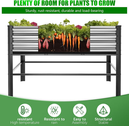 Doniks Raised Garden Bed with Legs, 48×48×32in Large Outdoor Metal Galvanized Garden Planting Box,1000lb Capacity for Vegetables Lawn Green Flowers, Fruits, Terrace
