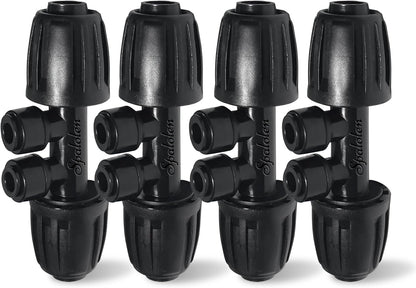 4 Pack 1/2'' to 1/4'' Drip Irrigation Fittings, Push-to-Connect 4 Way Drip Irrigation Part Barbed Tee Connectors, Anti-Leak Locked Splitter Fitting for 1/2" Irrigation Tubing (0.6''-0.67''OD)