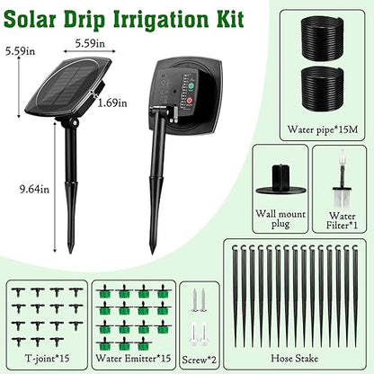 Solar Drip Irrigation System for Garden, Automatic Drip Irrigation Kits,Plants Self Watering Devices for Vacation,Solar Powered Water Pump for Potted Plants,Raised Beds,Greenhouse (15 Pots)