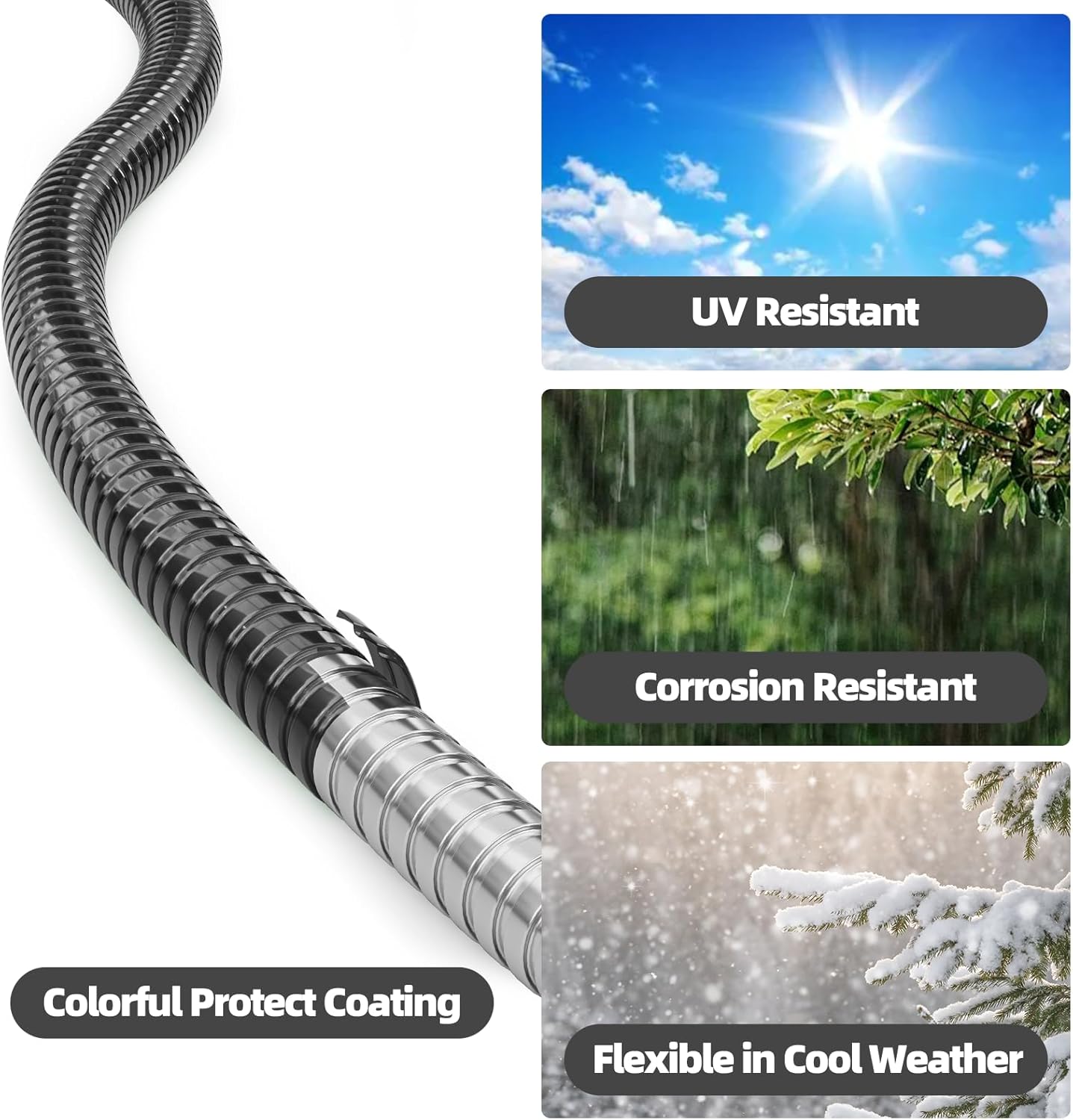 SPECILITE 75ft 304 Stainless Steel Garden Hose Metal, Heavy Duty Water Pipe with Nozzles for Yard, Outdoor - Flexible, Never Kink & Tangle, Puncture Resistant (Black)
