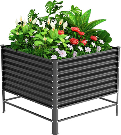 Doniks Raised Garden Bed with Legs, 48×48×37in Large Outdoor Metal Galvanized Garden Planting Box,1200lb Capacity for Vegetables Lawn Green Flowers, Fruits, Terrace