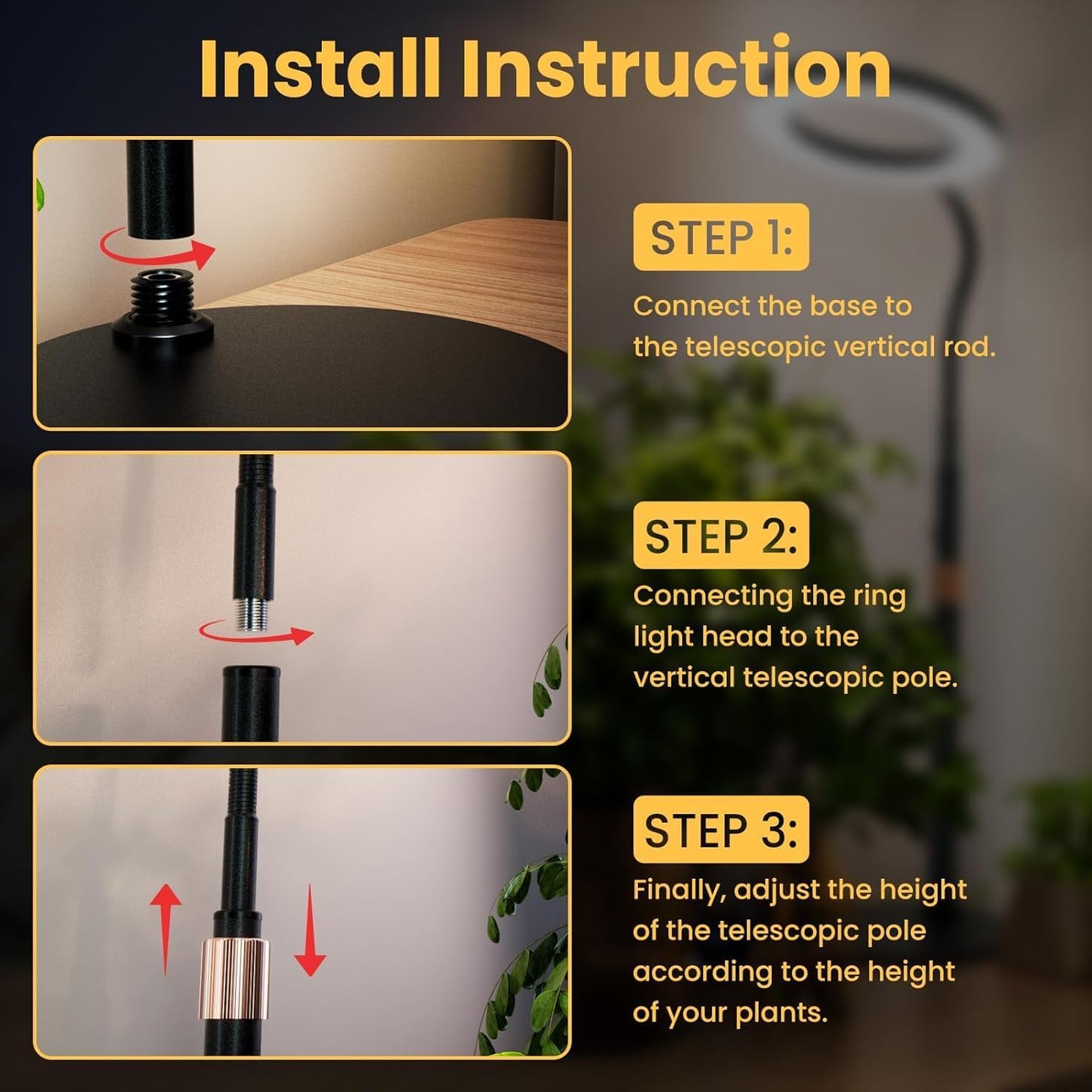 bseah Grow Light, Plant Light for Indoor Plants 2 Pack, Full Spectrum Desk Grow Lamp with Pedestal, Automatic Timer for 3H/9H/12H, 10 Dimmable Levels, Height Adjustable