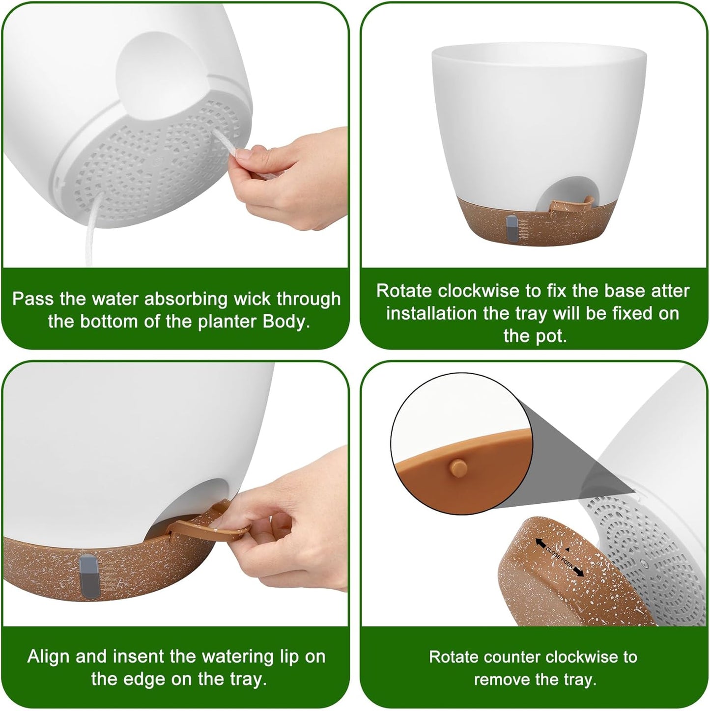 Self-Watering Plant Pots with Water Level Indicator, Drainage Holes & Saucers – 12/10/9 Inch Large Plastic Planter Set for Indoor & Outdoor Plants (White)