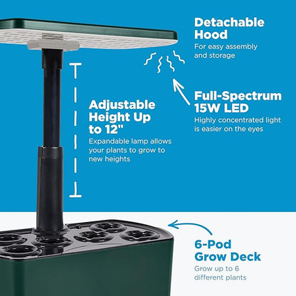 AeroGarden Harvest Lite, Indoor Garden Hydroponic System with LED Grow Light, Holds up to 6 AeroGarden Pods, Green