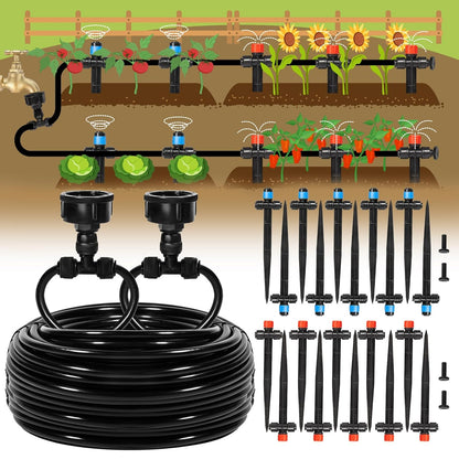 110FT Quick-Connect Drip Irrigation Kit, Garden Watering System DIY Automatic Irrigation Equipment Set for Lawn Raised Bed Greenhouse Plant Watering with 1/4'' Tubing, Drip Emitters, Connectors