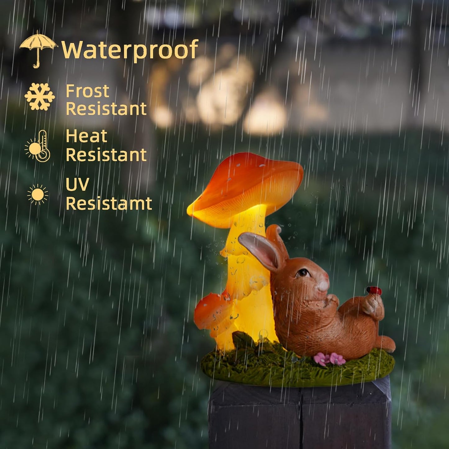 Solar Rabbit Garden Statues Outdoor Decor, Solar Garden Decor with Mushroom Lights, Resin Yard Decorations Outdoor for Patio, Porch, Balcony, Lawn Ornaments, Housewarming Birthday Gifts for Mom Women